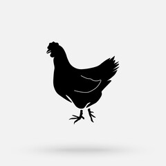 Chicken vintage logo, retro print, butcher meat shop poster, chicken silhouette. Logo template for meat business, meat shop. Isolated black silhouette chicken, white background. Vector Illustration.