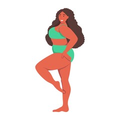 Curvy woman. Plus size girl. The concept of body positivity, self-love. Love your body. Flat cartoon vector illustration.