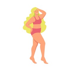 Curvy woman. Plus size girl. The concept of body positivity, self-love. Love your body. Flat cartoon vector illustration.