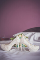 Bridal shoes white color concept marriage wedding