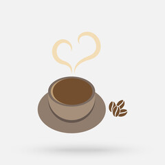 Flat style, emblem, coffee cup icon, drink coffee, vector illustration.