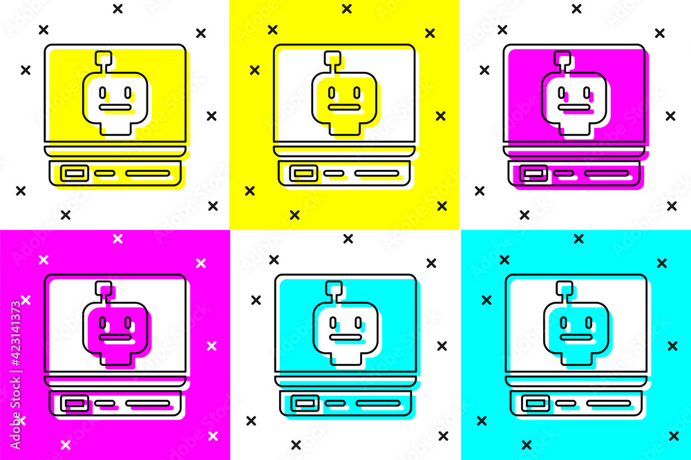 Poster set robot icon isolated on color background. artificial intelligence, machine learning, cloud comput