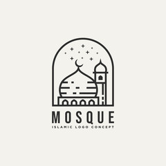 Obraz premium mosque minimalist line art badge logo template vector illustration design. simple modern islamic architecture, ramadan, mubarak emblem logo icon concept