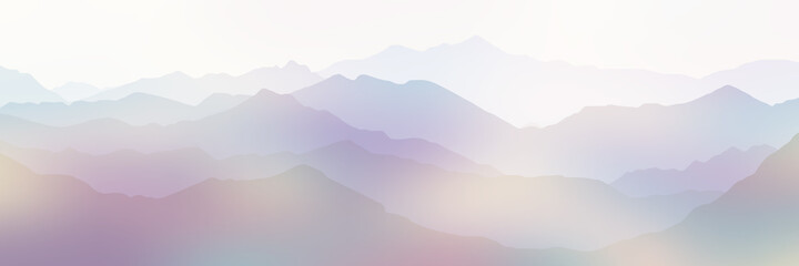 Fototapeta na wymiar Mountains in the morning haze, abstract illustration with multicolor gradient