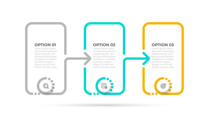 Colorful infographic label design with arrows and icons. Business concept with 3 options or steps. Vector illustration.