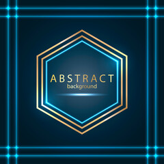 Abstract dark futuristic background with hexagonal golden frame and lines. With place for text.