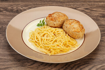 Spaghetti with homemade chicken cutlet