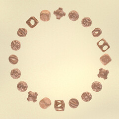 Chocolate biscuits with different shapes, 3d rendering.