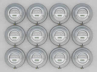 Energy efficient smart electric meters in a row. 3D illustration