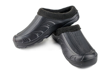 black rubber galoshes insulated on a white background