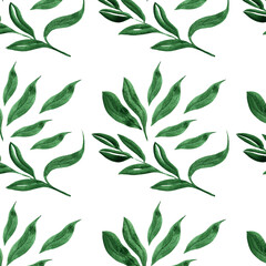 Watercolor seamless pattern with green leaves