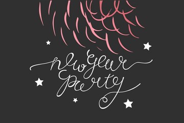 Quote New year party for holidays. Celebration phrases isolated on dark background. Vector illustration. Poster, print, cards design. Merry Christmas, seasonal, winter, December. 