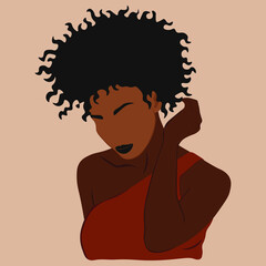Young African American woman with black curly hair. Vector illustration.