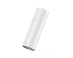 White paper tube push up tin can mockup template on isolated white background, ready for design presentation, 3d illustration