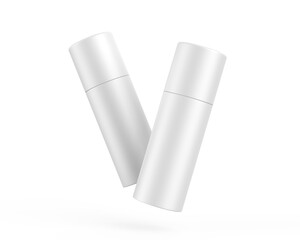 White paper tube push up tin can mockup template on isolated white background, ready for design presentation, 3d illustration