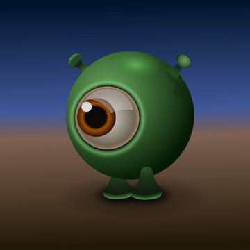 Spherical cyclops alien standing in an idle position, Vector illustration