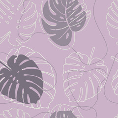 Vector seamless pattern of monstera leaves on a light background