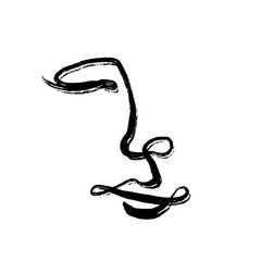 Woman face drawing by one-stroke, abstract minimalistic style. Hand-drawn by brush and ink. 