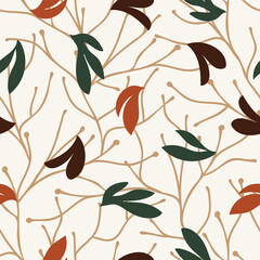 Seamless  natural abstract pattern on light  background. Tree branches and leaves. Hand drawing. Design for textiles, wallpapers, printed products. Vector illustration © Наталья Дерюшкина
