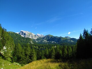 Fototapeta na wymiar Scenic view of mountains Debeli vrh and Ogradi in Julian alps and Triglav national park, Slovenia