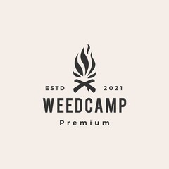 Obraz premium weed camp cannabis tree hipster vintage logo vector icon illustration