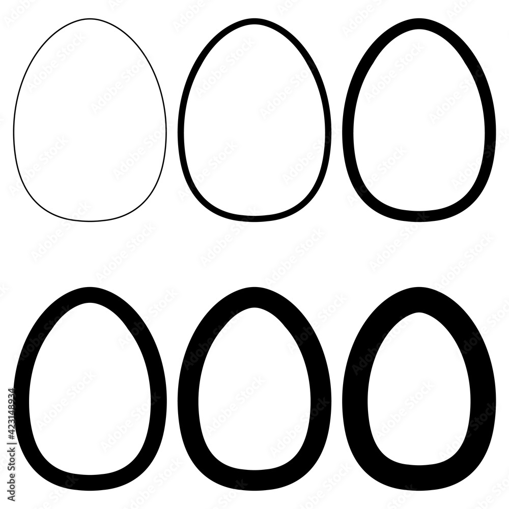 Poster egg set different thickness outline shapes, vector egg shape template for design
