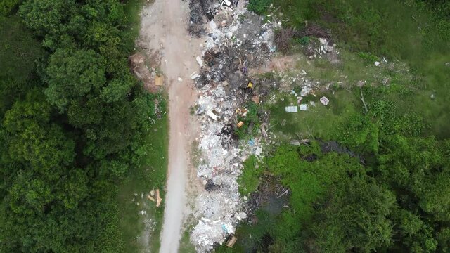 Aerial view illegal rubbish at farm