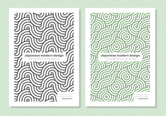 Simple modern japanese poster templates. Retro asian wave ornament template for poster, banner, web. Geometric trendy wavy business japanese pattern background. Digital abstract cover book layouts.