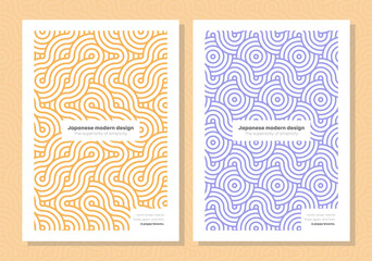 Simple modern japanese poster templates. Trendy asian wave ornament template for posters, banners, brochure, web. Wavy lines business japanese pattern background. Digital aesthetics title page layouts
