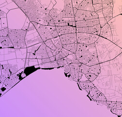 Antalya, Turkey - Urban vector city map with parks, rail and roads, highways, minimalist town plan design poster, city center, downtown, transit network, street blueprint