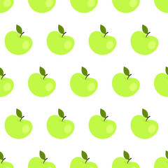 Simple seamless pattern with green apples. Fruits, vitamins, vegetarianism, healthy eating, diet, snacking, harvesting. Illustration in flat style