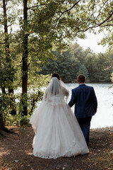 bride and groom walking