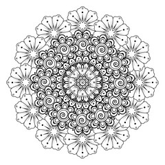 Circular pattern in the form of mandala with flower for henna, mehndi, tattoo, decoration. decorative ornament in ethnic oriental style. coloring book page.