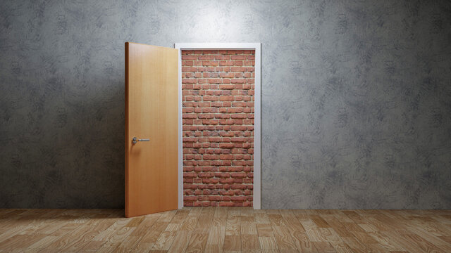 A brick wall blocking the doorway, hopeless concept