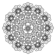 Circular pattern in the form of mandala with flower for henna, mehndi, tattoo, decoration. decorative ornament in ethnic oriental style. coloring book page.