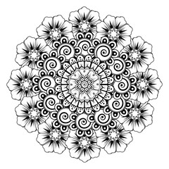 Circular pattern in the form of mandala with flower for henna, mehndi, tattoo, decoration. decorative ornament in ethnic oriental style. coloring book page.