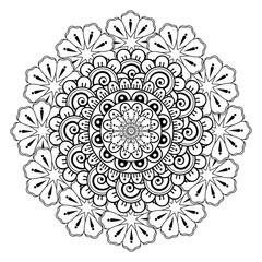 Circular pattern in the form of mandala with flower for henna, mehndi, tattoo, decoration. decorative ornament in ethnic oriental style. coloring book page.