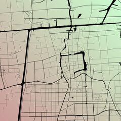 Taizhou, Jiangsu, China - Urban vector city map with parks, rail and roads, highways, minimalist town plan design poster, city center, downtown, transit network, street blueprint