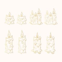 Golden candles for church, Celestial vector isolated illustation with gold candlelight.