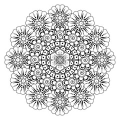 Circular pattern in the form of mandala with flower for henna, mehndi, tattoo, decoration. decorative ornament in ethnic oriental style. coloring book page.