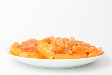 Seasoned Tteokbokki on white background