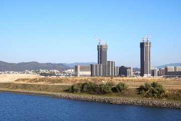 Fototapeta na wymiar 開発の進む福岡県福岡市のアイランドシティ　2021年3月