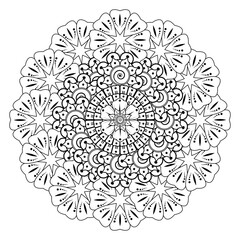 Fototapeta premium Circular pattern in the form of mandala with flower for henna, mehndi, tattoo, decoration. decorative ornament in ethnic oriental style. coloring book page.