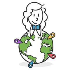 Conqueror stick girl. Concept of girl who masters several languages ​​and has been successful in several countries