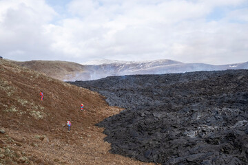 Rescue team in action at the Fagradalsfjall volcanic eruption in Iceland