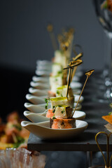 Catering service. Snacks for guests on the table.
