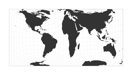 Map of The World. Gringorten square equal-area projection. Globe with latitude and longitude net. World map on meridians and parallels background. Vector illustration.