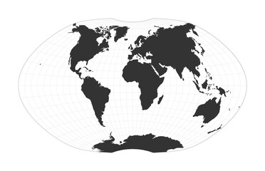 Map of The World. Ginzburg IV projection. Globe with latitude and longitude net. World map on meridians and parallels background. Vector illustration.