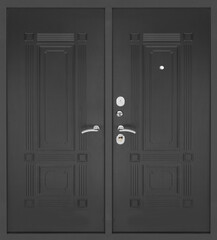 Model of entrance metal door isolated on white background