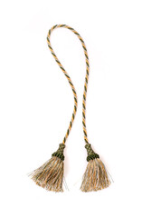 Two golden silk tassels isolated on white background for creating graphic concepts